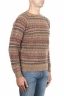 SBU 01491 Brown jacquard crew neck sweater in merino wool extra fine blend 02
