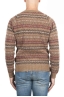 SBU 01491 Brown jacquard crew neck sweater in merino wool extra fine blend 04