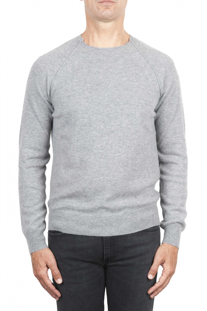 SBU 01494 Grey round neck raw cut neckline and raglan sleeve sweater 01