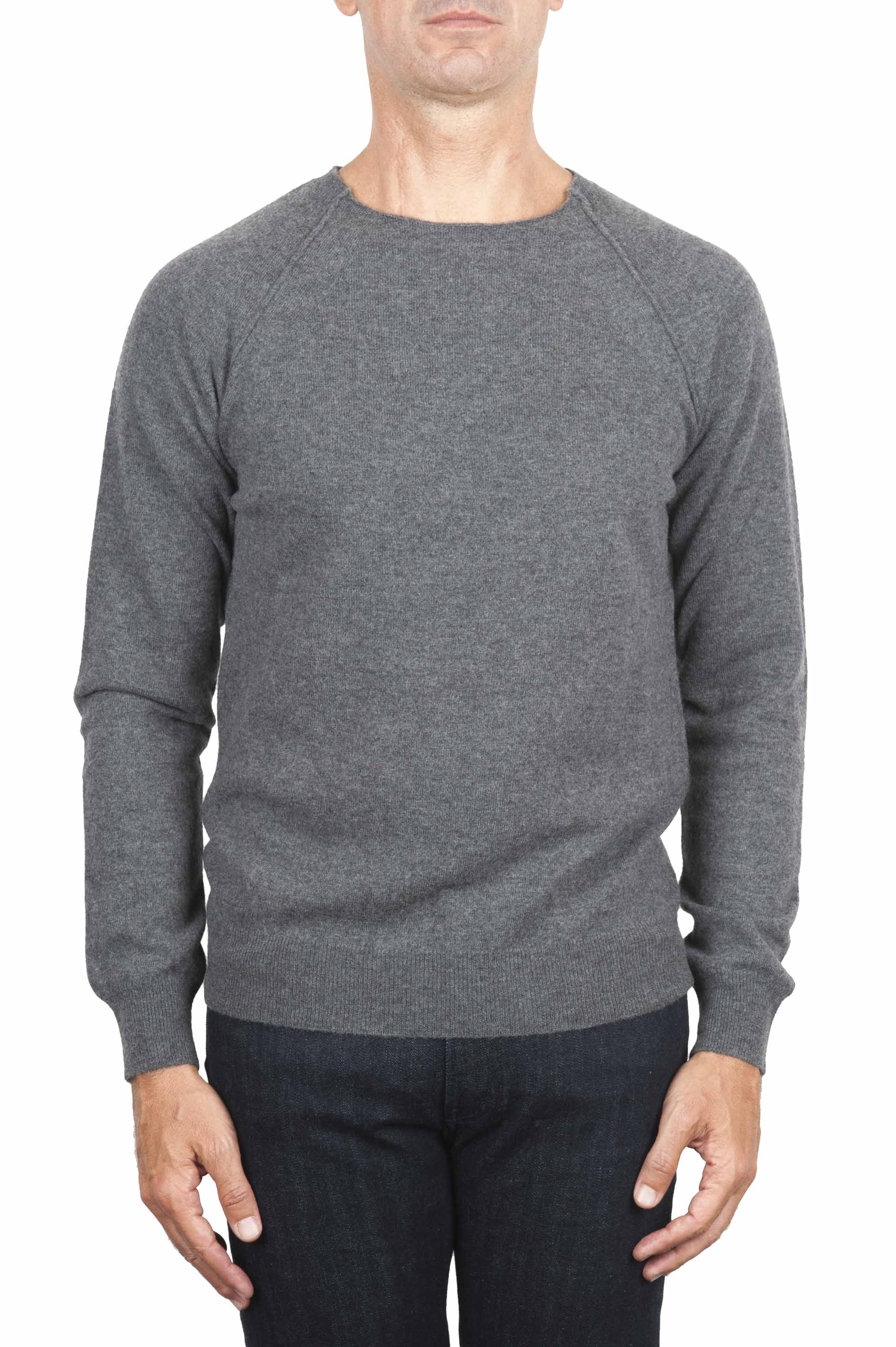 SBU 01495 Anthracite round neck raw cut neckline and raglan sleeve sweater 01