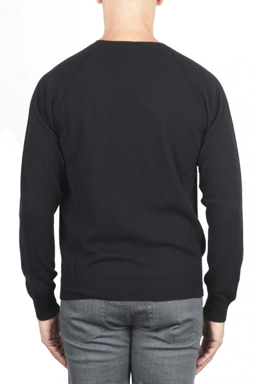 SBU 01496 Black round neck raw cut neckline and raglan sleeve sweater 01