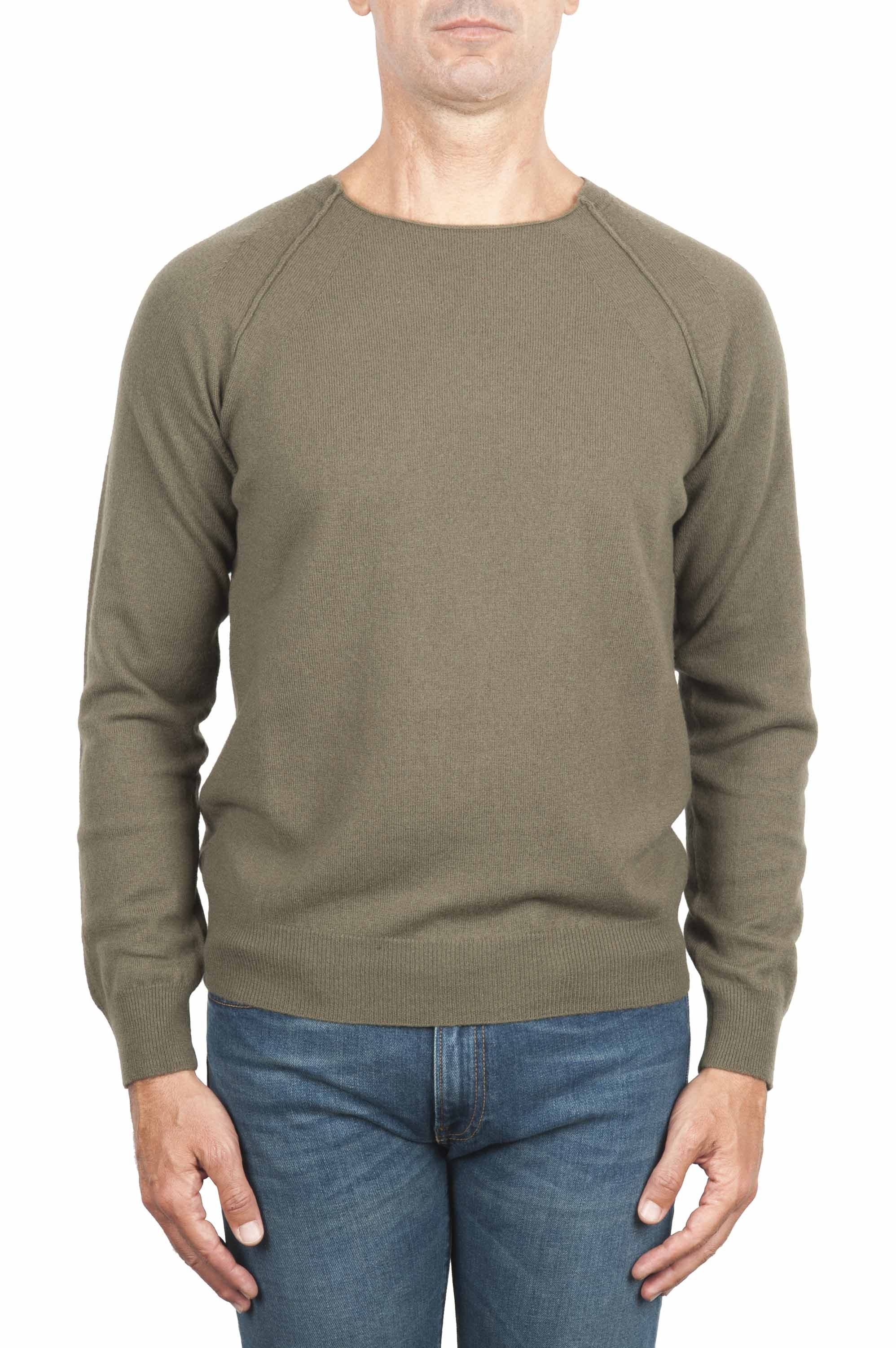 SBU 01497 Green round neck raw cut neckline and raglan sleeve sweater 01