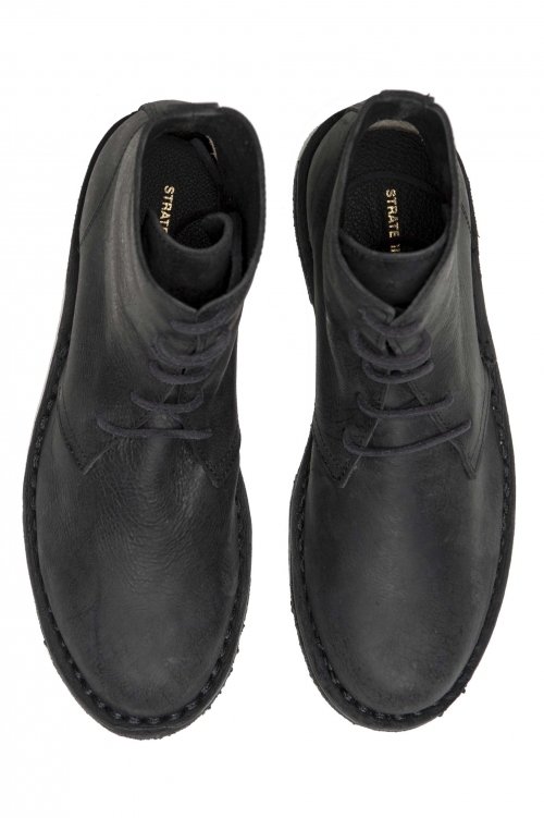 SBU 01511 Classic high top desert boots in black waxed calfskin leather 01