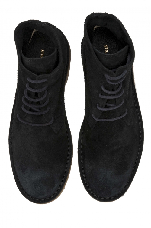 SBU 01513 Classic high top desert boots in black suede calfskin leather 01