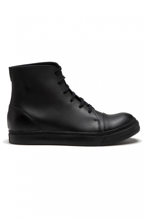 SBU 01518 High top military boots in black calfskin leather 01