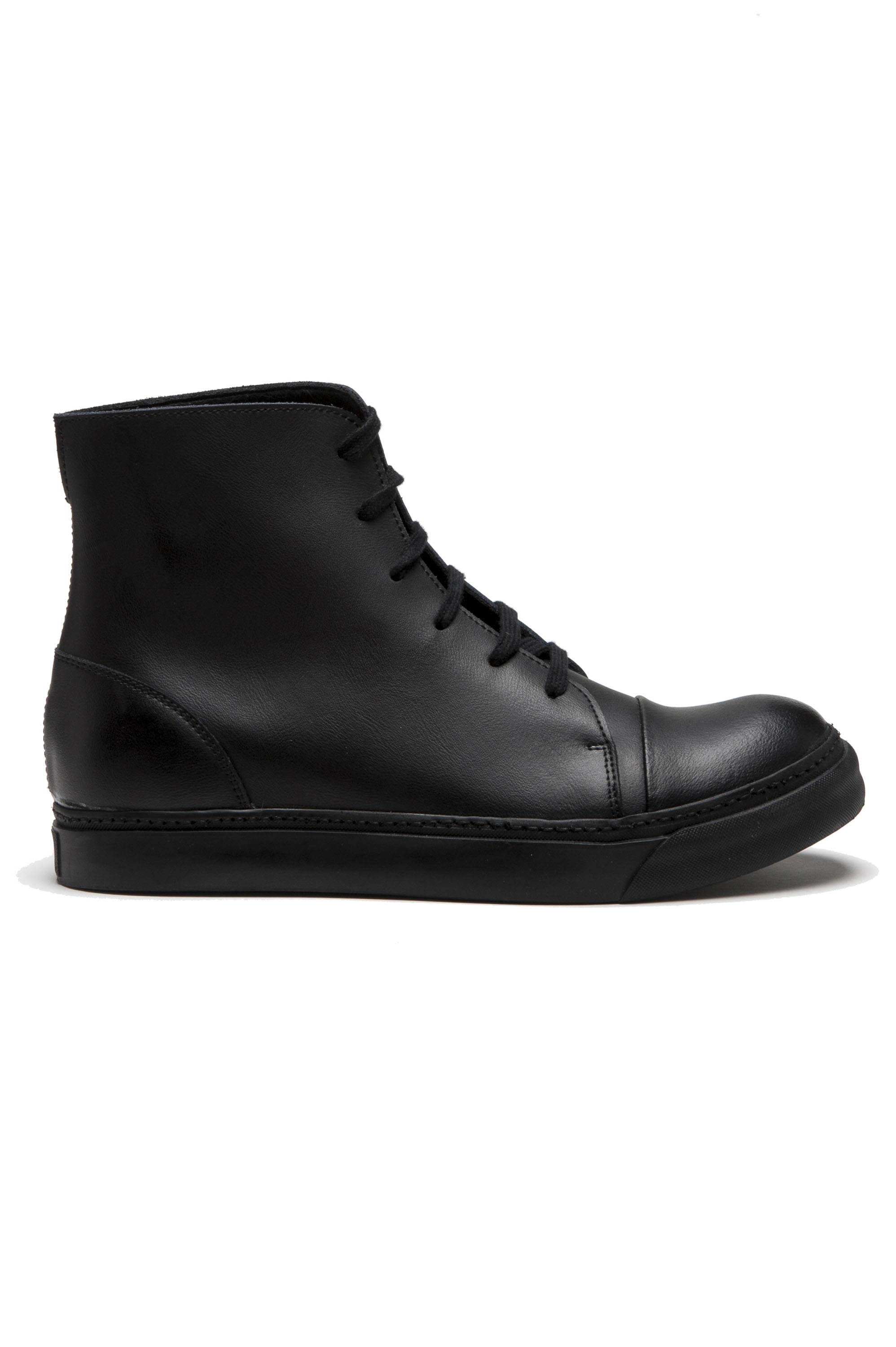SBU 01518 黒いカーフスキンレザーのハイトップ軍用ブーツ 01