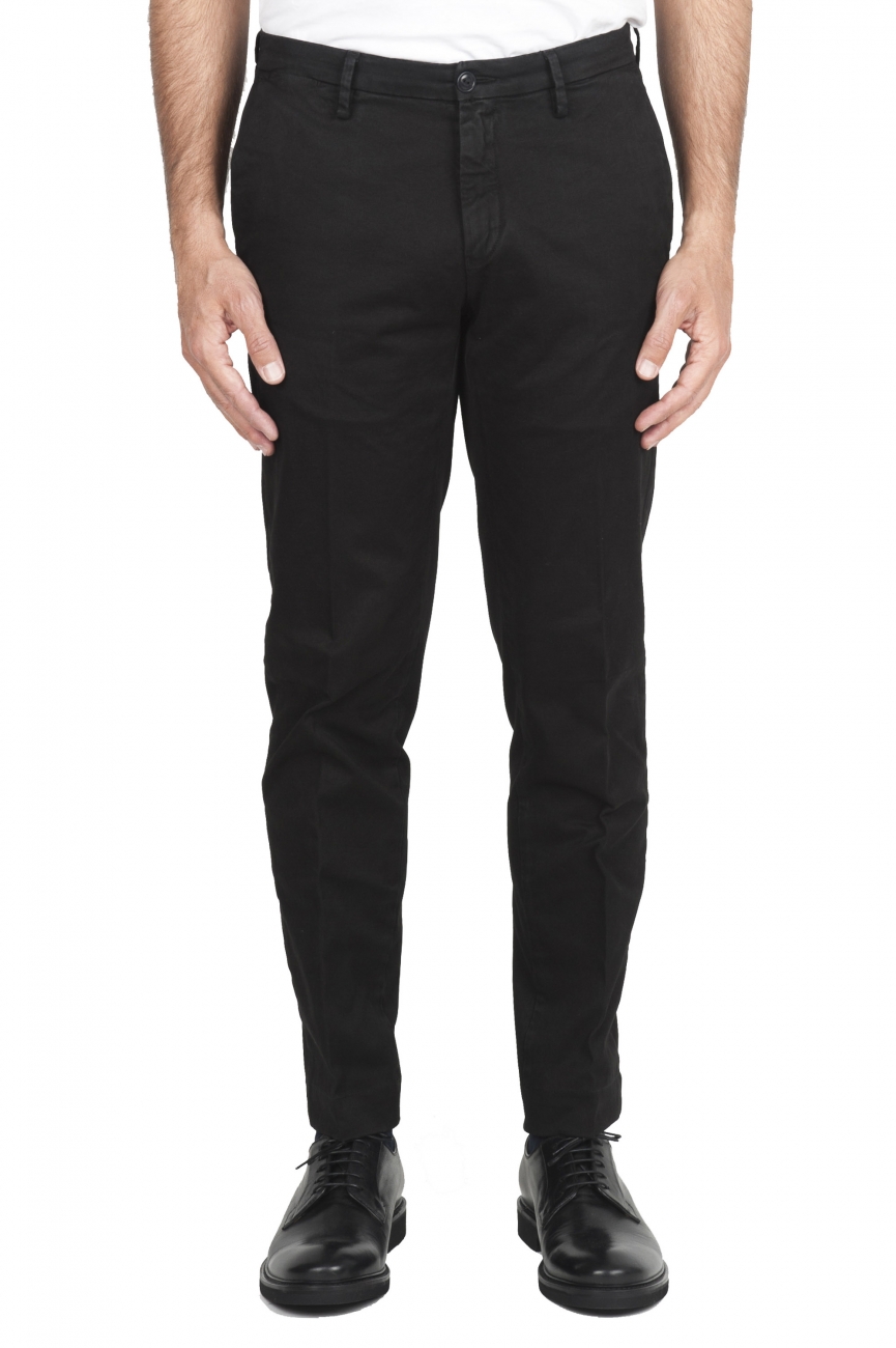 SBU 01537 Pantalones chinos clásicos en algodón elástico negro 01