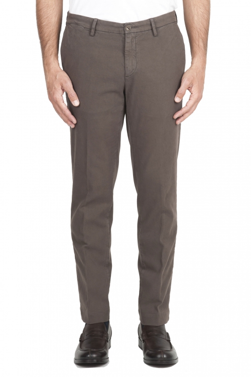 SBU 01539 Pantalones chinos clásicos en algodón elástico marrón 01