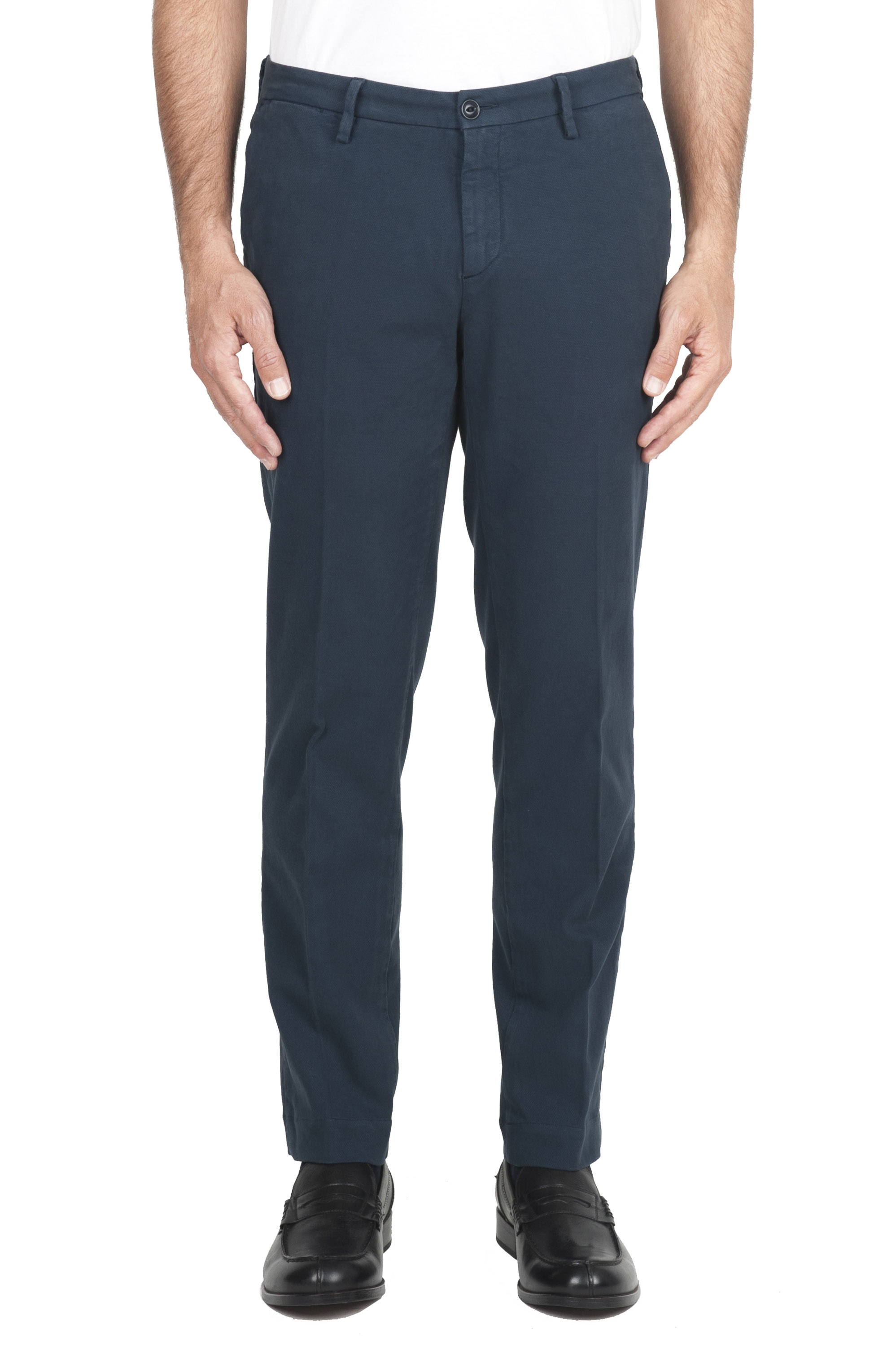 SBU 01544 Pantalones chinos clásicos en algodón elástico azul 01