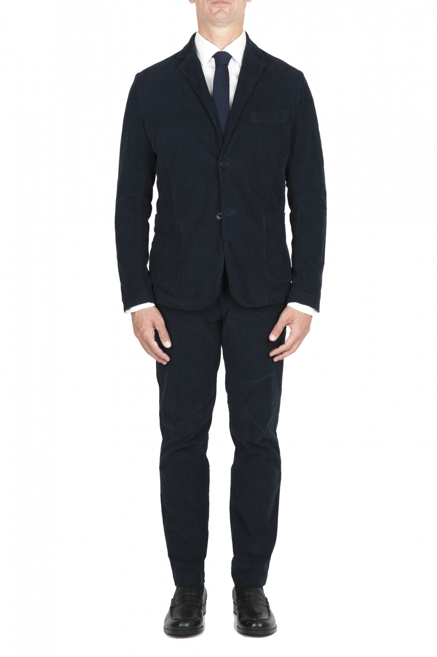 SBU 01551 Blue stretch corduroy sport suit blazer and trouser 01