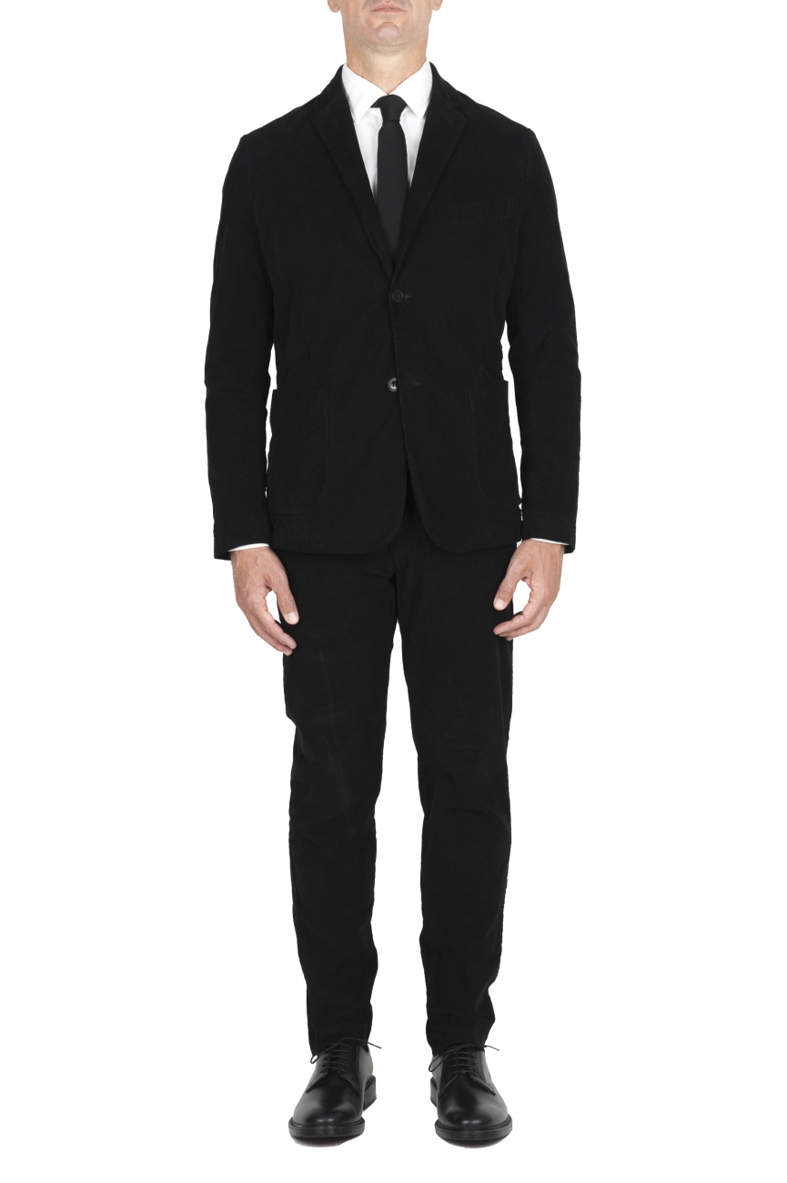 SBU 01553 Black stretch corduroy sport suit blazer and trouser 01