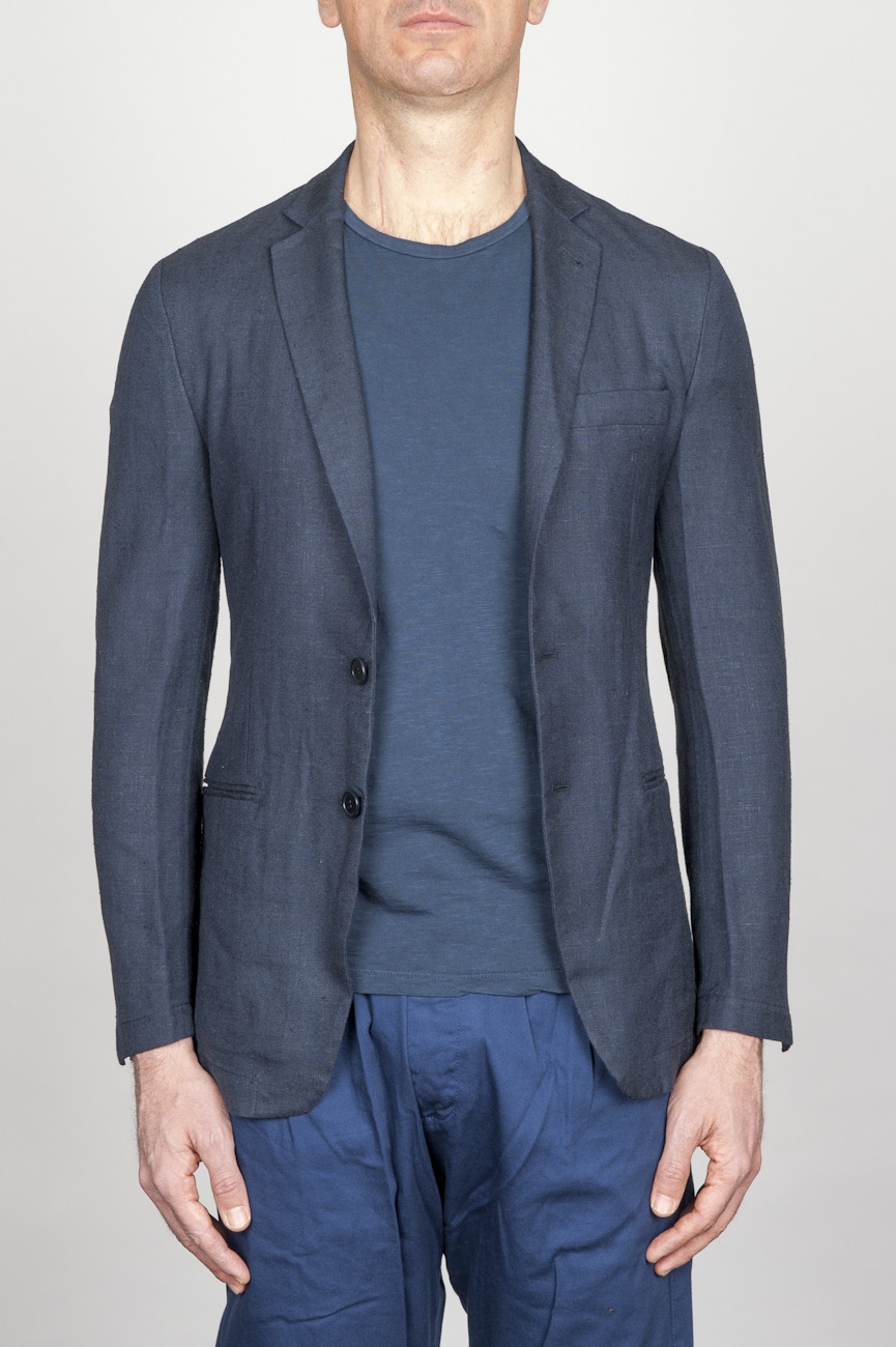 SBU - Strategic Business Unit - Single Breasted Unlined 2 Button Jacket In Blue Washed Linen