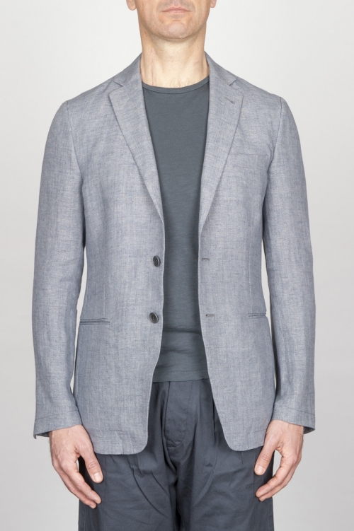 SBU - Strategic Business Unit - Single Breasted Unlined 2 Button Jacket In Grey Linen And Cotton