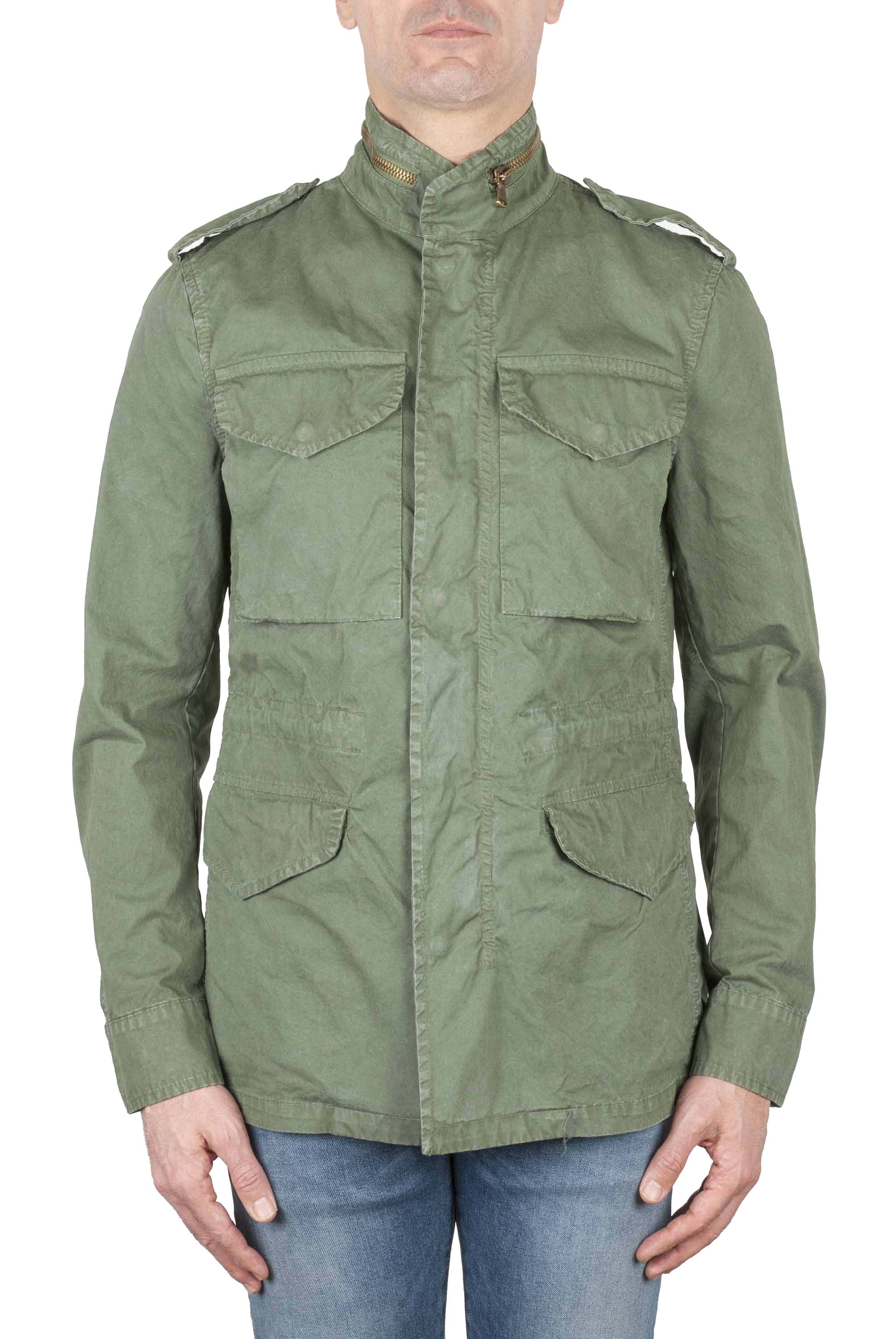 SBU 01567 Stone washed green cotton military field jacket 01