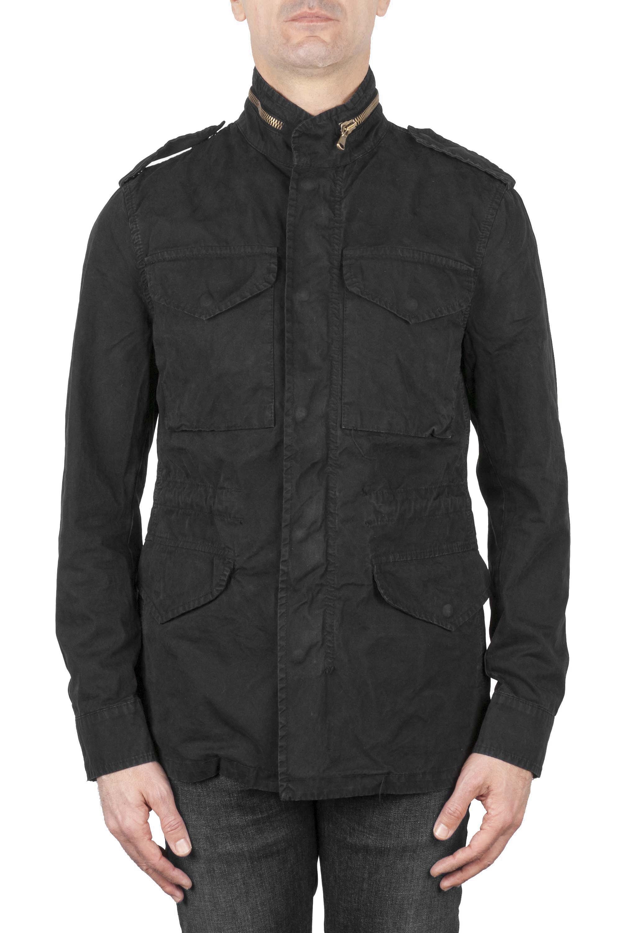 SBU 01568 Stone washed black cotton military field jacket 01