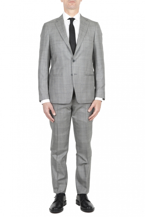 SBU 01588 Blazer y pantalón de traje formal Principe de gales en lana fresca gris 01