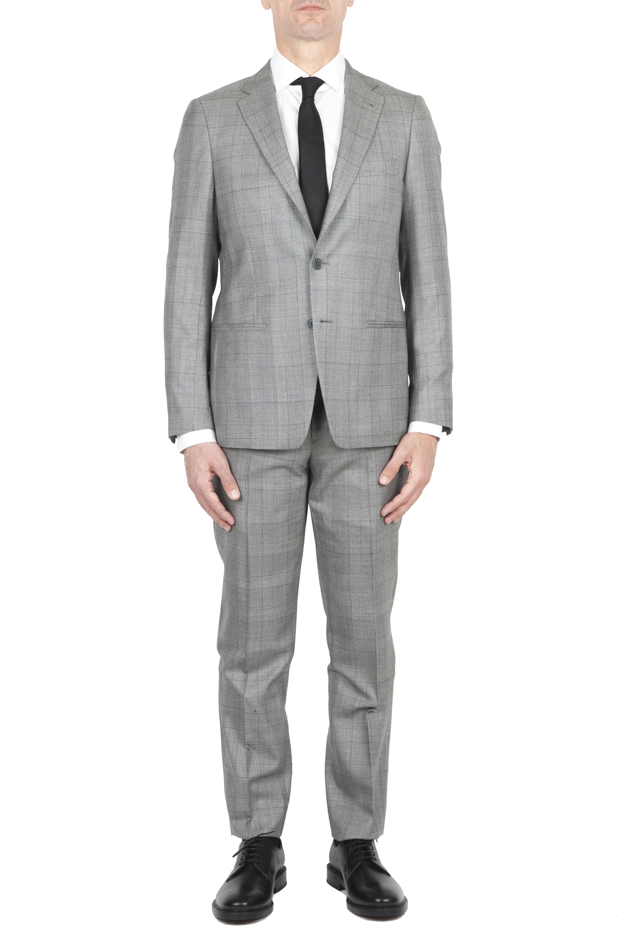 SBU 01588 Veste et pantalon de costume formel en laine fraîche gris Prince de Galles 01