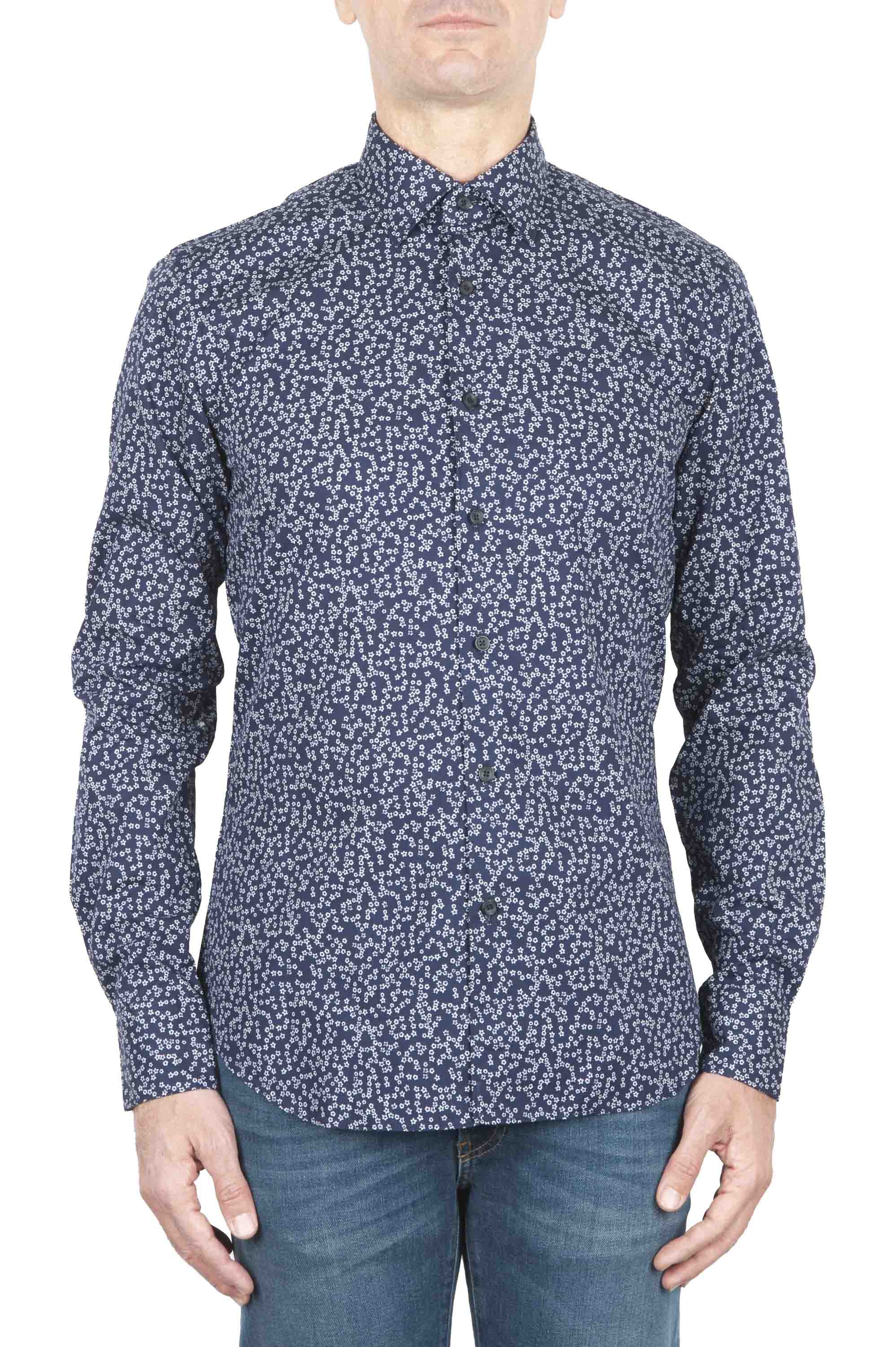 SBU 01591 Geometric printed pattern blue cotton shirt 01