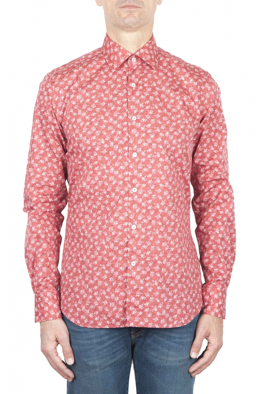 SBU 01592 Geometric printed pattern red cotton shirt 01