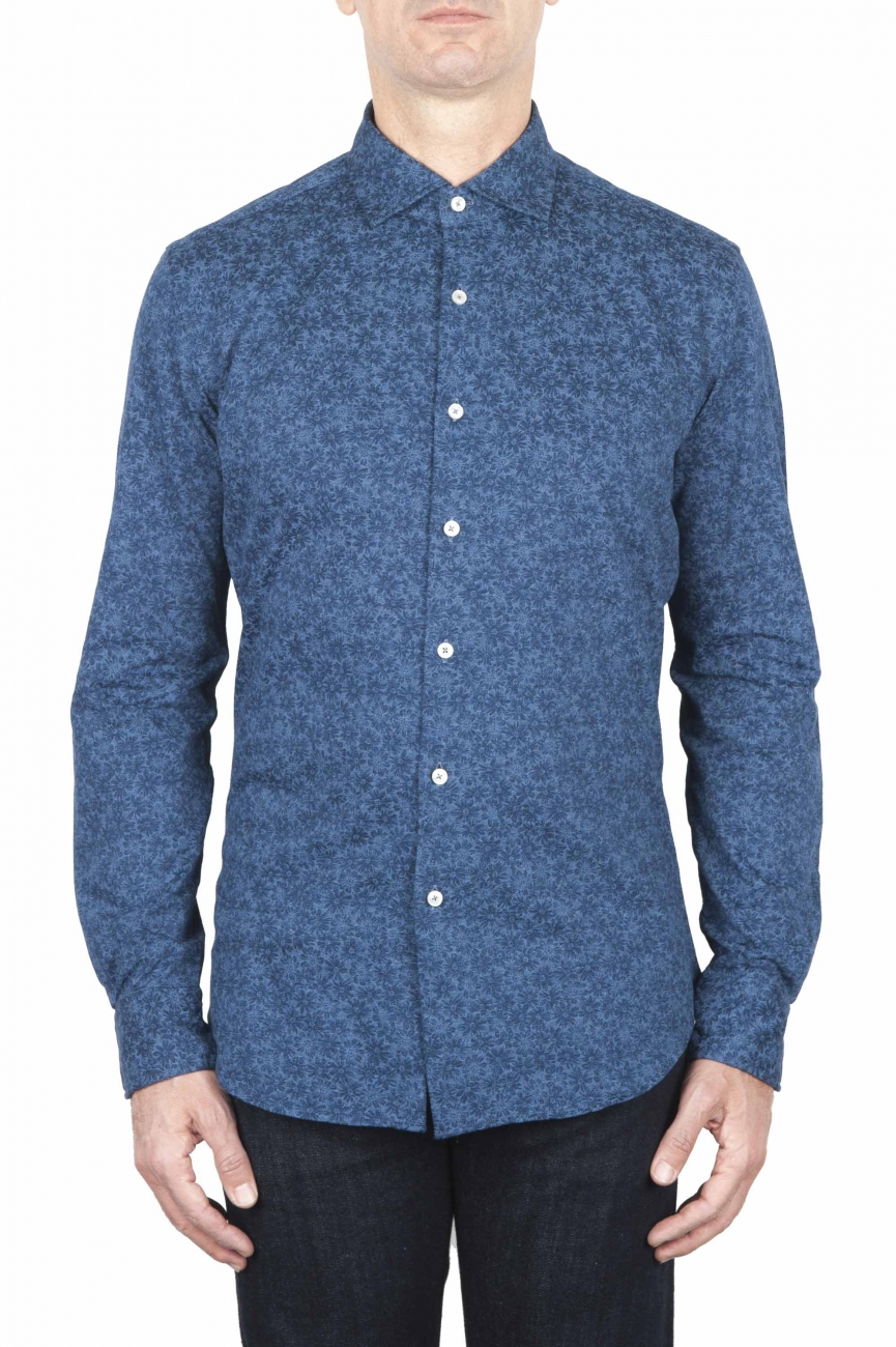 SBU 01593 Geometric printed pattern indigo cotton shirt 01