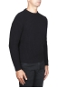 SBU 01596 Suéter clásico de cuello redondo en costilla de pescador de lana pura negra 02