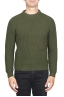 SBU 01597 Suéter clásico de cuello redondo en costilla de pescador de lana pura verde 01