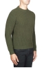 SBU 01597 Pullover girocollo classico verde in pura lana a costa inglese 02