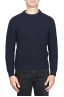 SBU 01598 Suéter clásico de cuello redondo en costilla de pescador de lana pura azul 01