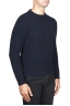 SBU 01598 Suéter clásico de cuello redondo en costilla de pescador de lana pura azul 02