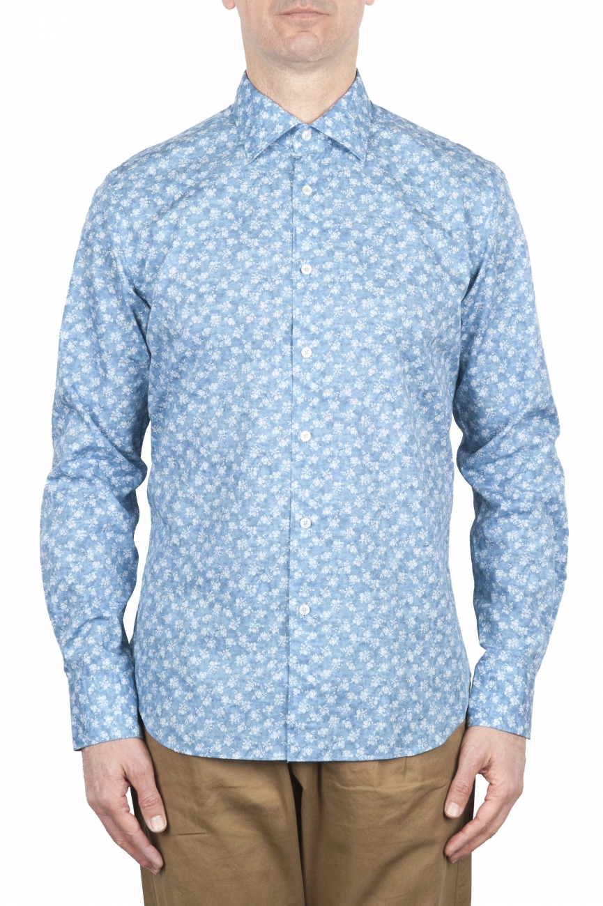 SBU 01601 Camisa de algodón estampado floral azul claro 01