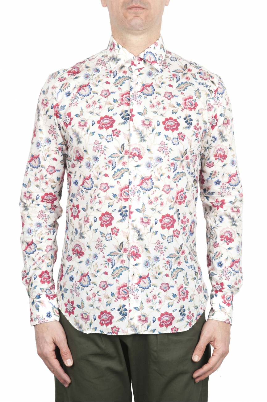SBU 01603 Floral printed pattern red cotton shirt 01