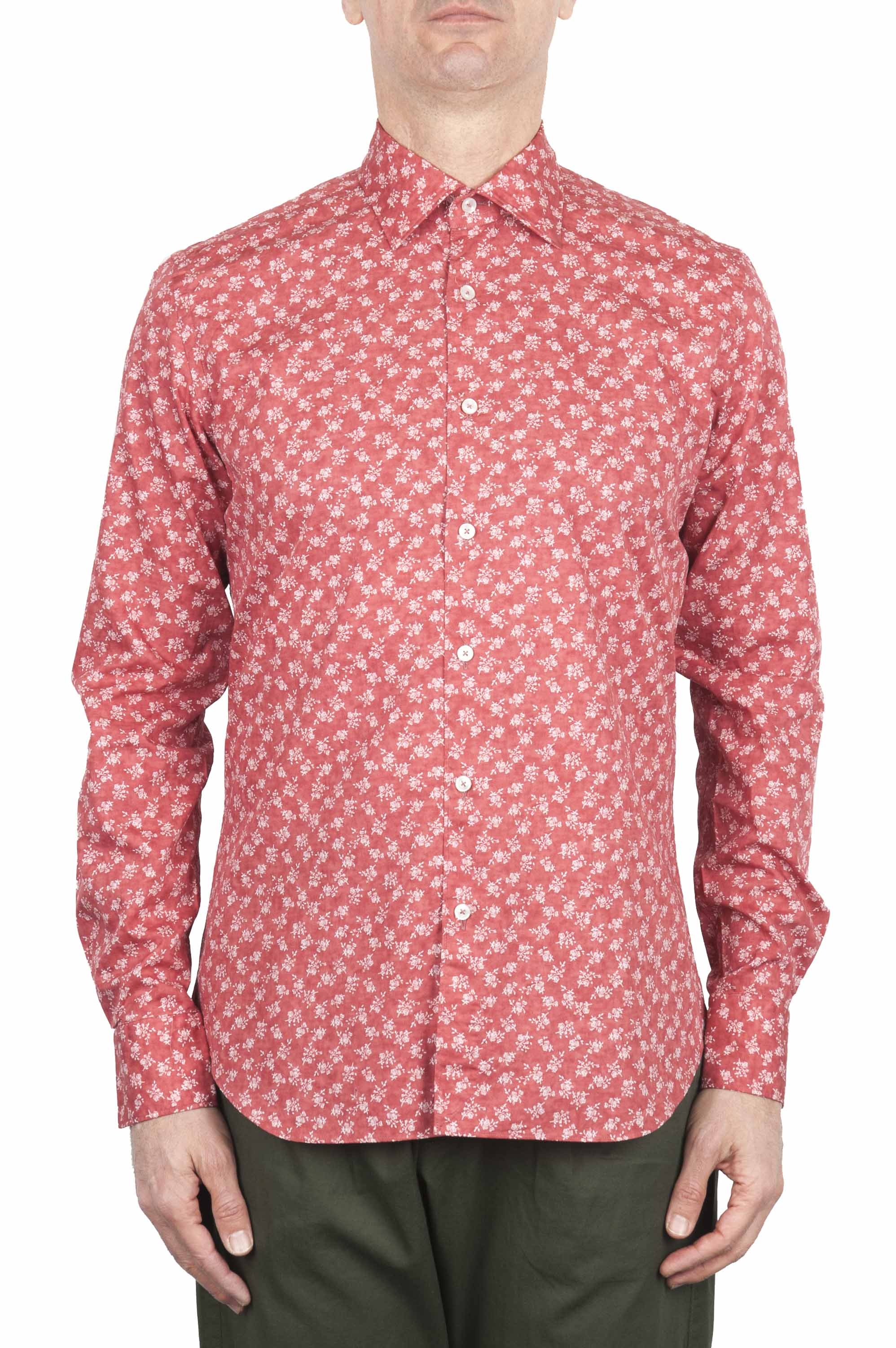 SBU 01604 Floral printed pattern red cotton shirt 01