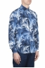SBU 01606 Floral printed pattern blue cotton shirt 02