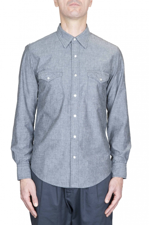 SBU 01613 Grey chambray cotton western shirt 01