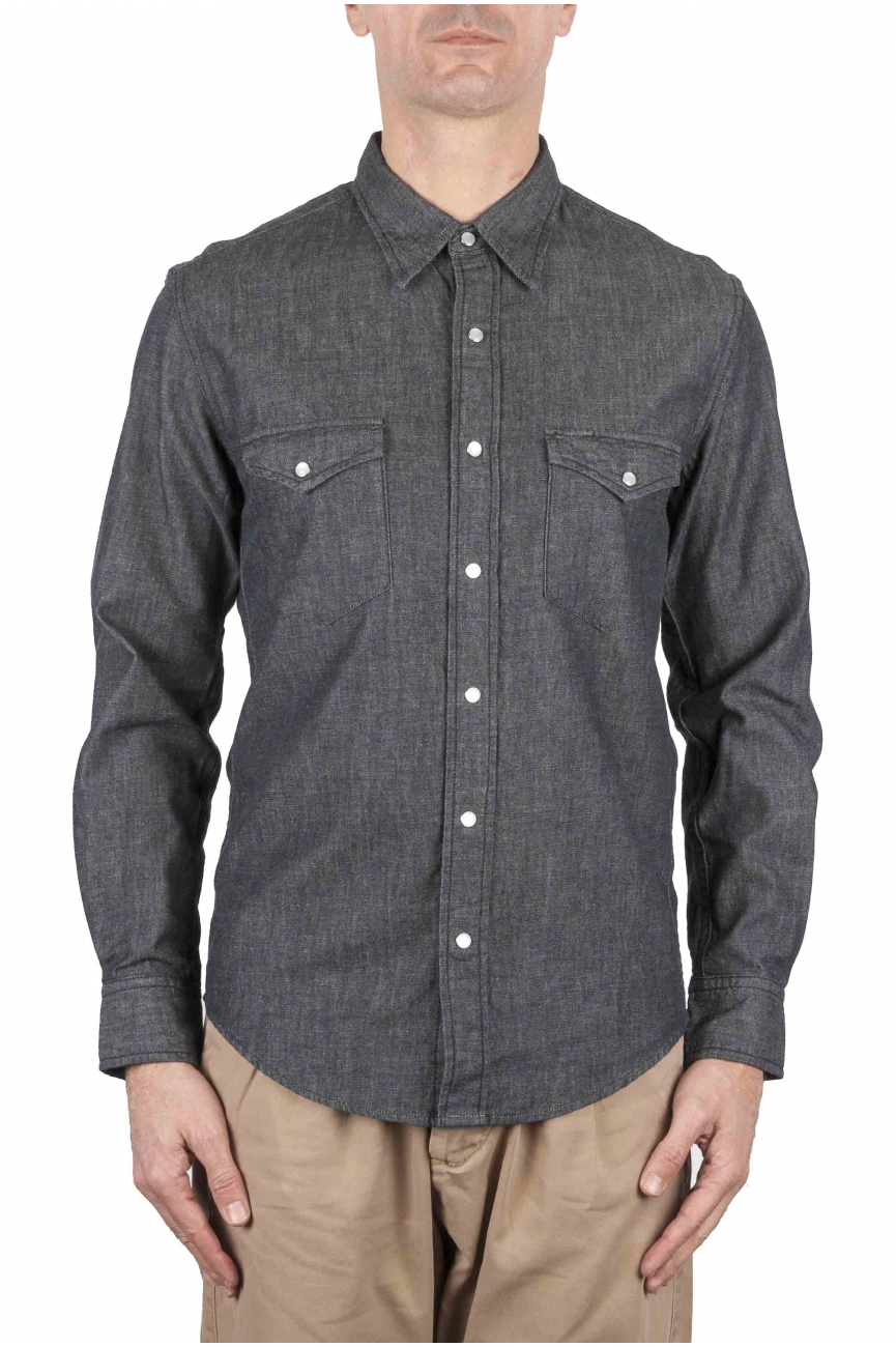 SBU 01614 Camisa western de algodón chambray gris oscuro 01