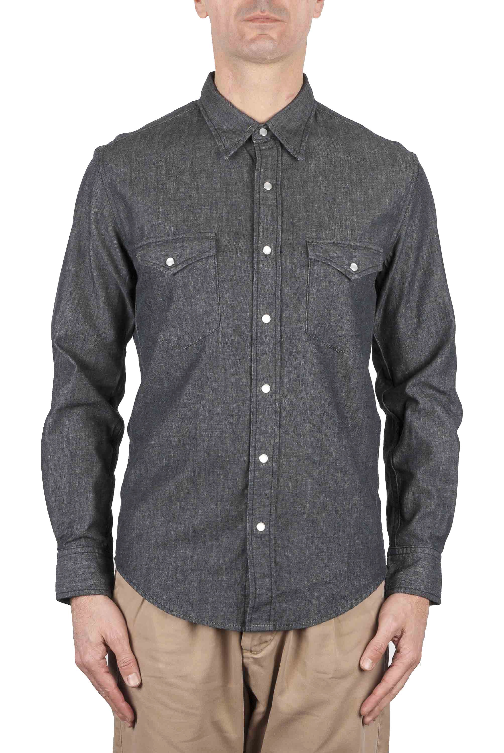 SBU 01614 Dark grey chambray cotton western shirt 01