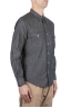 SBU 01614 Dark grey chambray cotton western shirt 02