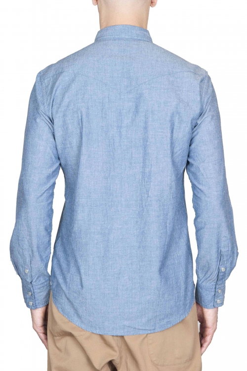 SBU 01615 Indigo chambray cotton western shirt 01