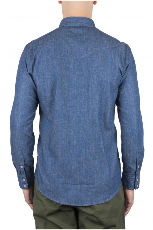 SBU 01616 Natural indigo chambray cotton western shirt 01