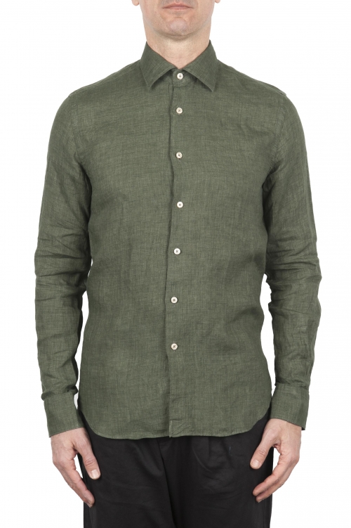 SBU 01618 Camisa clásica de lino verde 01