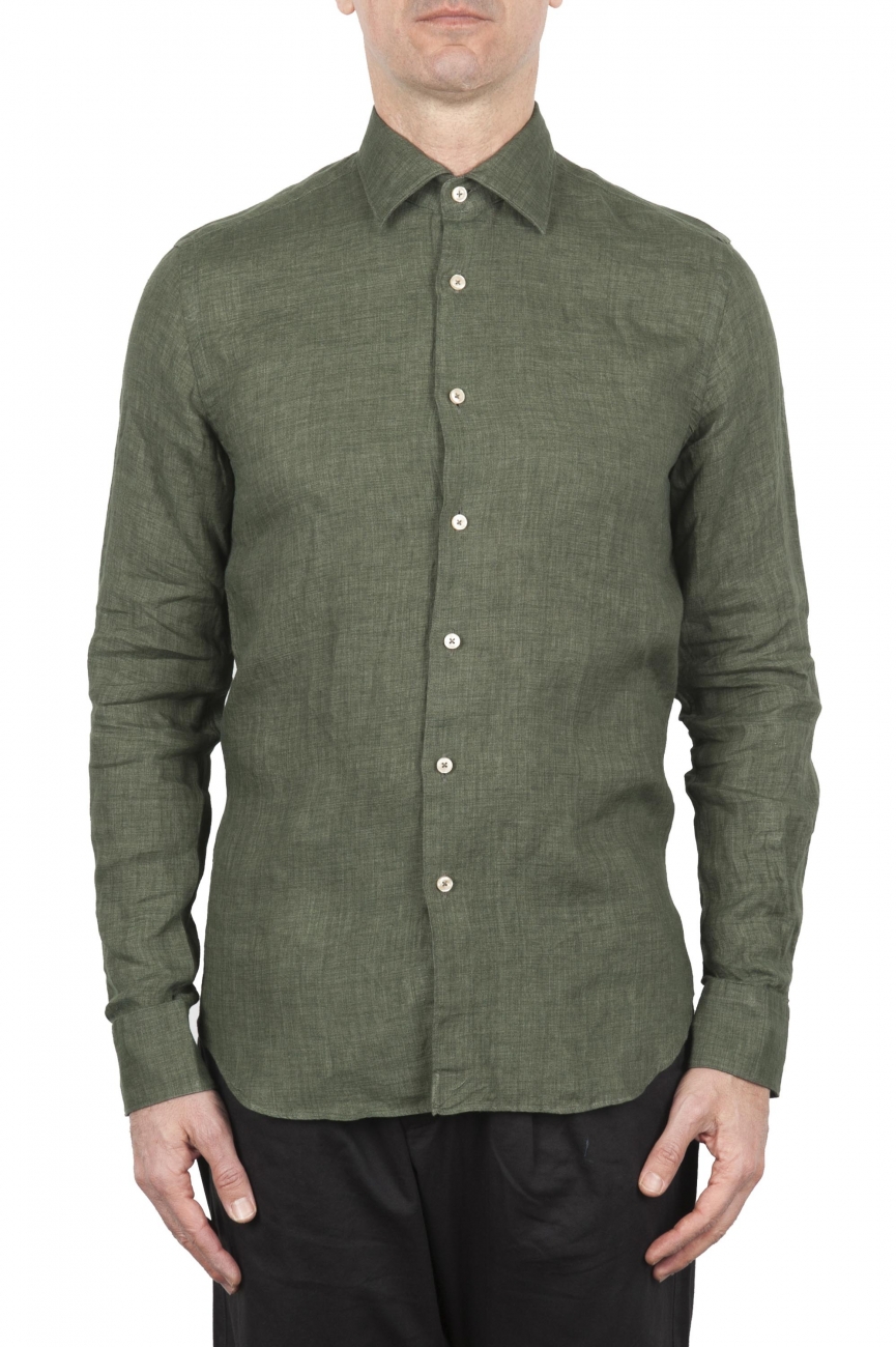 SBU 01618 Camicia classica in lino verde 01