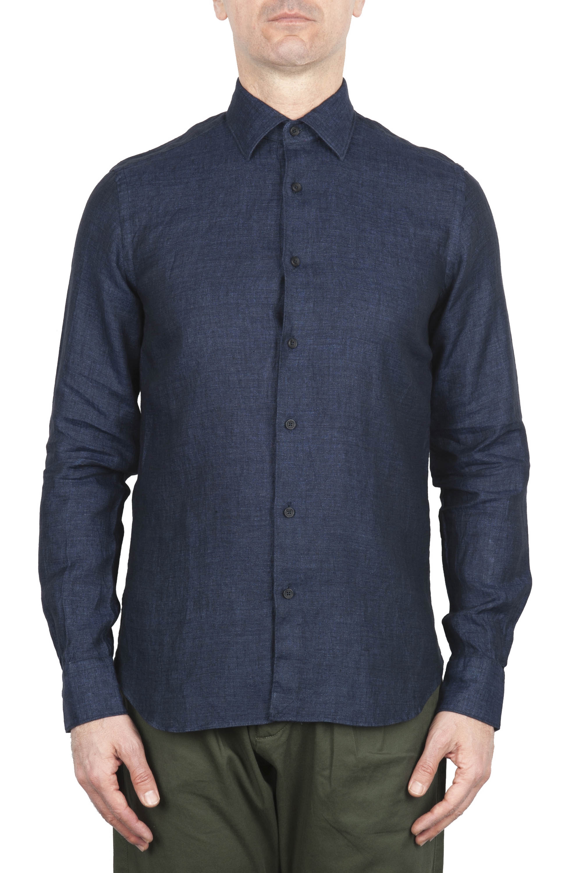 SBU 01619 Classic blue navy linen shirt 01