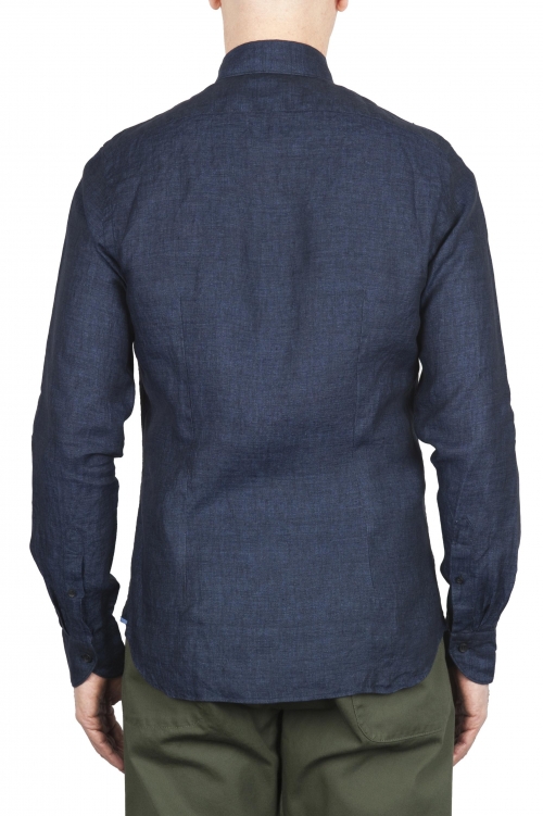 SBU 01619 Camisa clásica de lino azul marino 01