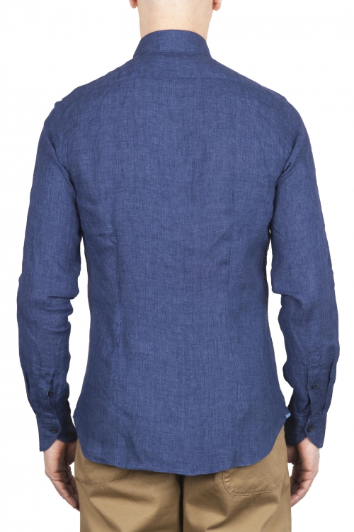 SBU 01621 Camicia classica in lino blu Cina 01