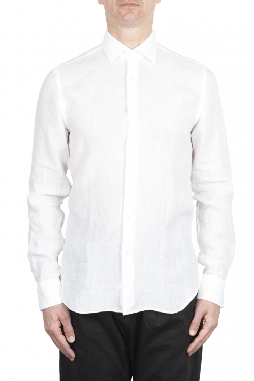 SBU 01622 Camicia classica in lino bianca 01