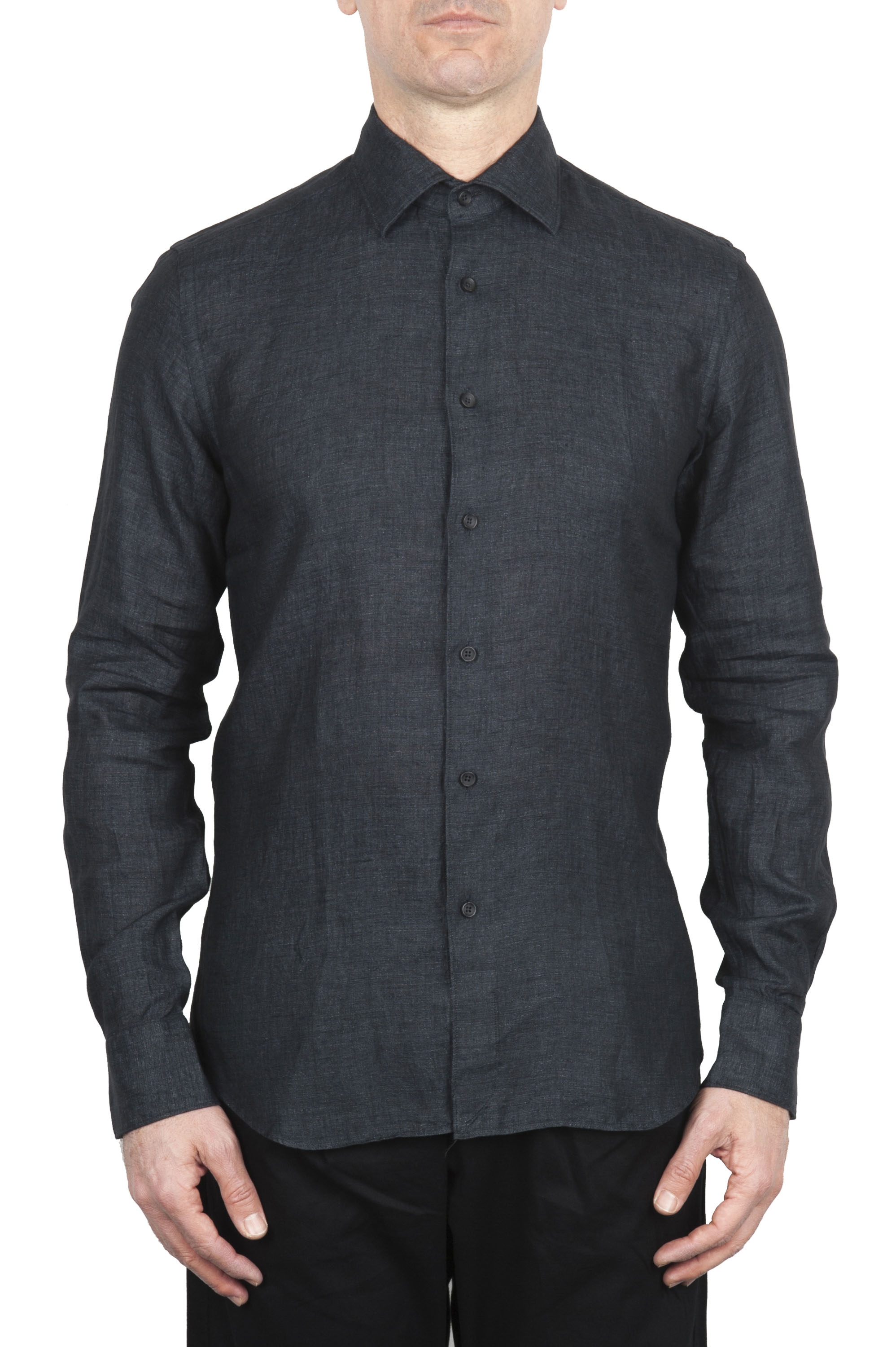 SBU 01625 Classic dark grey linen shirt 01