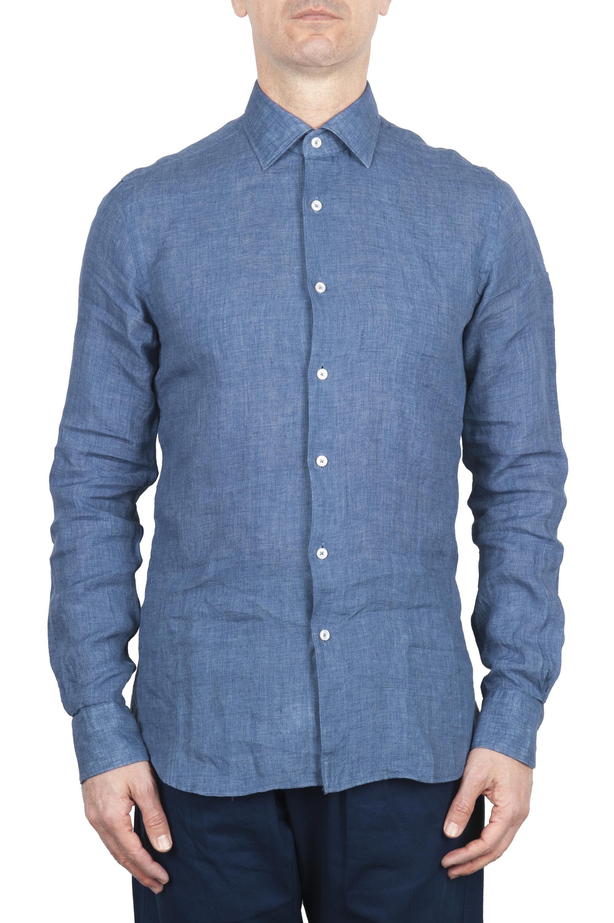 SBU 01626 Classic blue linen shirt 01