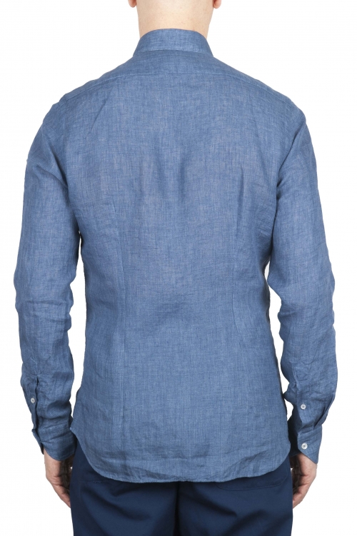 SBU 01626 Camisa clásica de lino azul 01