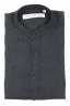 SBU 01627 Camicia classica con collo coreano in lino grigio antracite 06