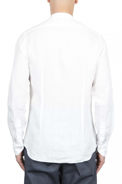 SBU 01628 Camisa clásica blanca de lino de cuello mao 01